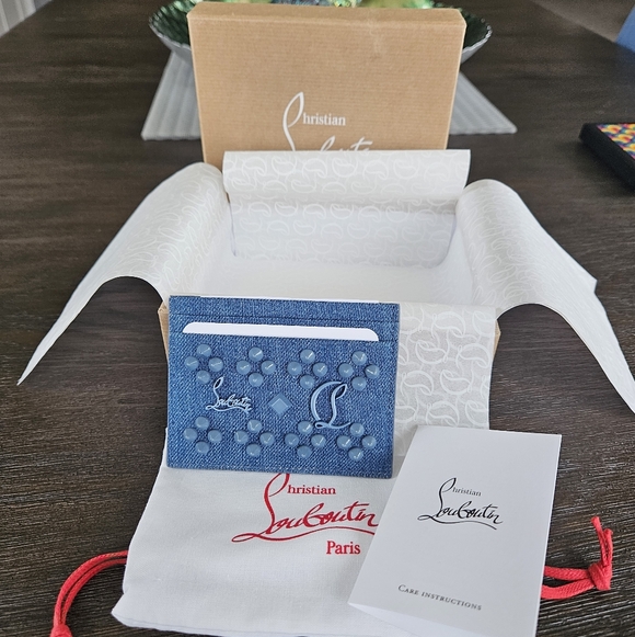 Christian Louboutin Handbags - Christian Louboutin Denim Blue Studded Card Holder NIB